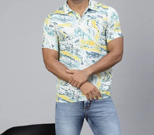 Abstract Essence Rayon Polo Golden T-Shirt