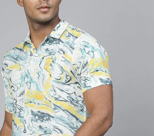 Abstract Essence Rayon Polo Golden T-Shirt