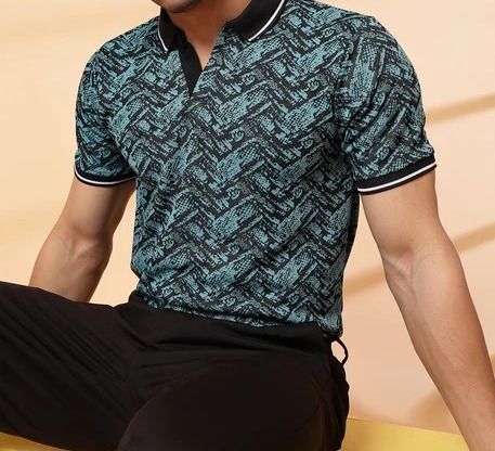 Abstract Jacquard Polo Teal GreenT-Shirt