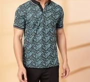 Abstract Jacquard Polo Teal GreenT-Shirt