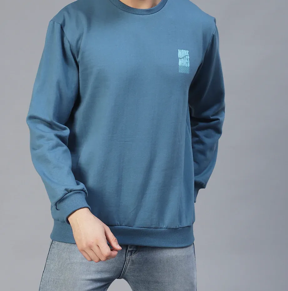 Back Printed Oversize Fleece Sky Blue Sweatshirt