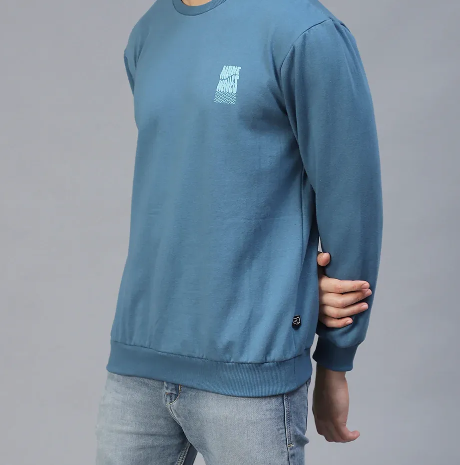 Back Printed Oversize Fleece Sky Blue Sweatshirt