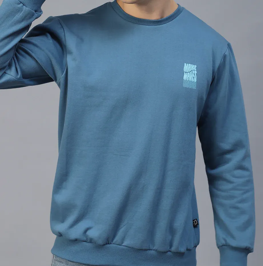 Back Printed Oversize Fleece Sky Blue Sweatshirt