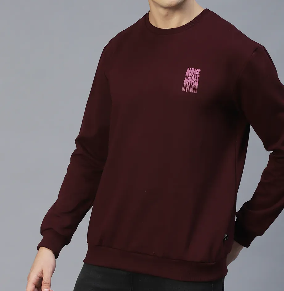 Back Printed Oversize Fleece Wine Sweatshirt