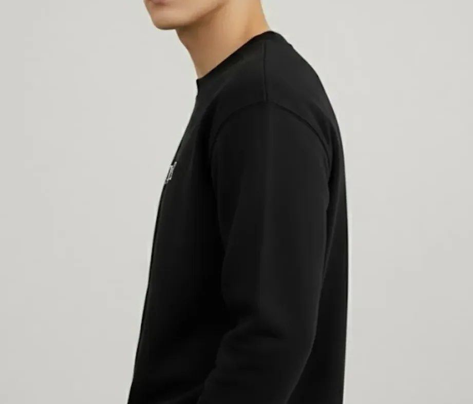 Black Fleece Round Neck Regular Fit Black Sweatshirt