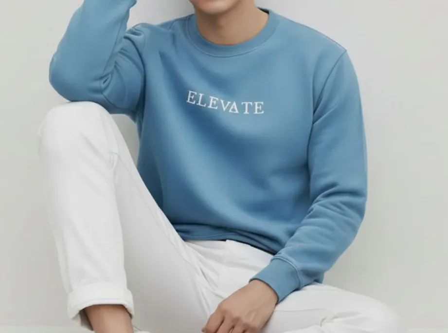 Blue Fleece Round Neck Regular Fit Sweatshirt