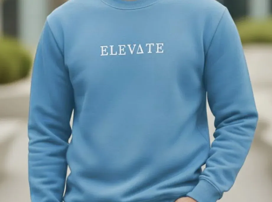 Blue Fleece Round Neck Regular Fit Sweatshirt