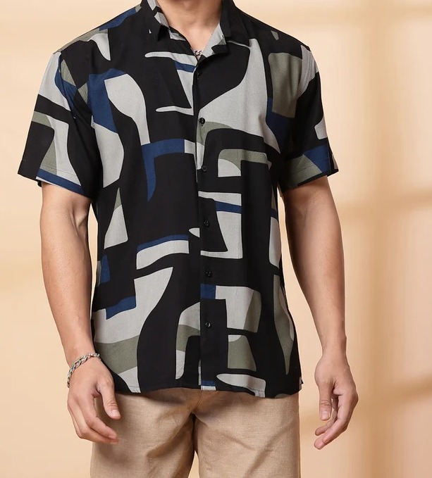 Bold Abstract Pattern Jet Black Shirt