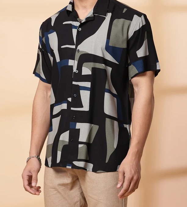Bold Abstract Pattern Jet Black Shirt