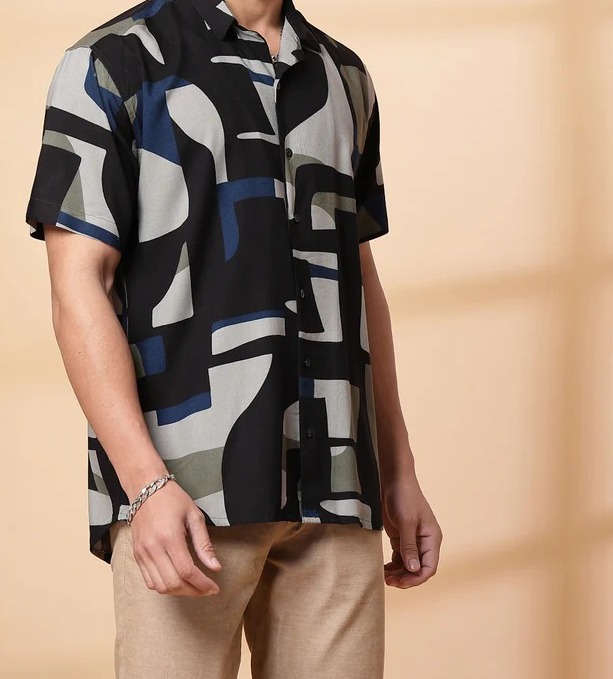 Bold Abstract Pattern Jet Black Shirt