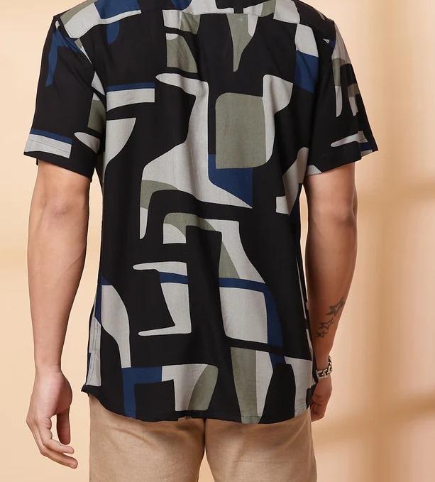 Bold Abstract Pattern Jet Black Shirt