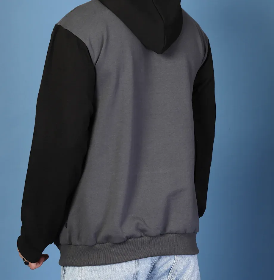 Bold Colorblocked Oversized Dark Grey Hoodie