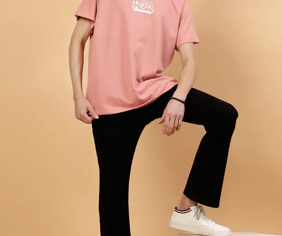 Bold Typography on Terry Raglan Sleeves Peach Tees