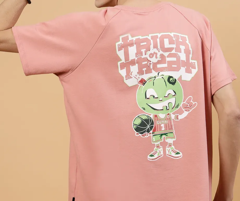 Bold Typography on Terry Raglan Sleeves Peach Tees