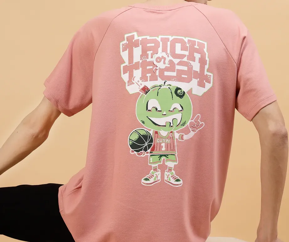 Bold Typography on Terry Raglan Sleeves Peach Tees