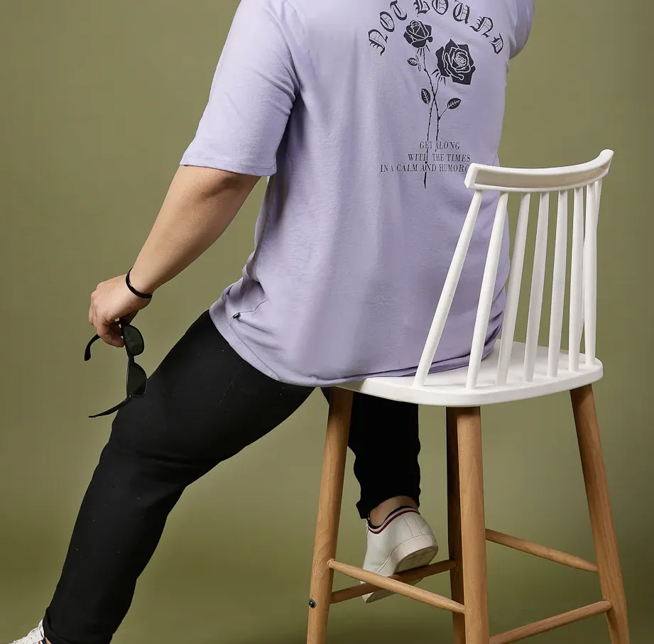 Casual Cool Printed Oversized Jersey Light Purple T-Shirt