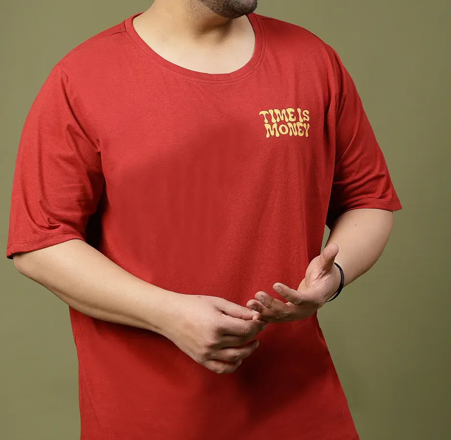 Casual Cool Printed Oversized Jersey Maroon T-Shirt