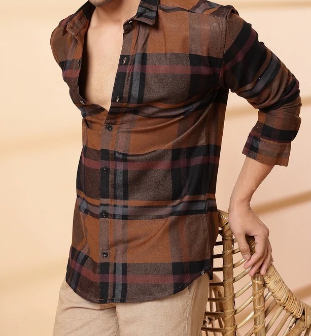Classic Checkered Cotton Brown Shirt