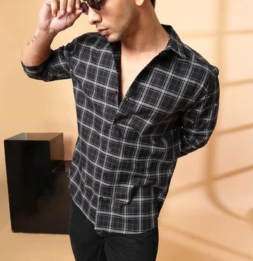 Classic Checkered Cotton Jet Black Shirt