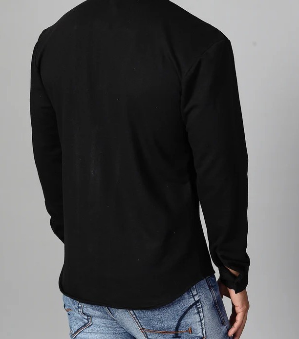 Classic Cuban Collar Terry Jet Black Shirt