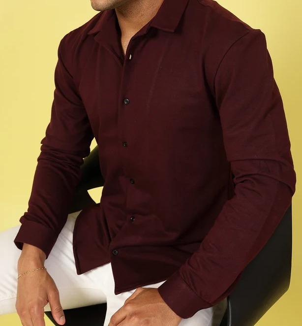 Classic Cuban Collar Terry Wine Shirt
