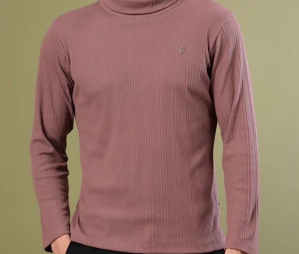 Classic Ribbed Turtleneck Mauve T-Shirt