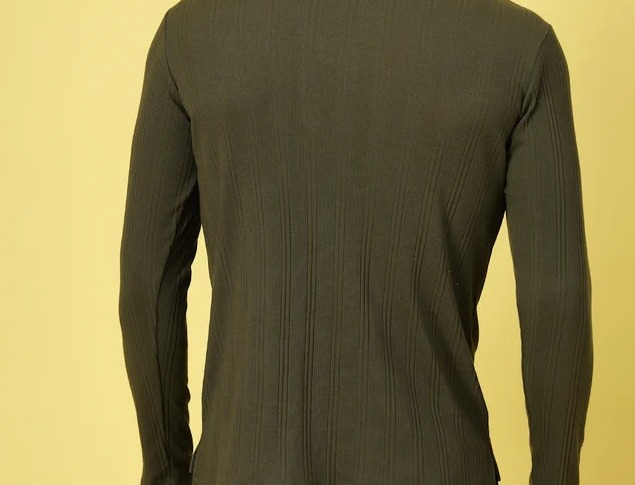 Classic Ribbed Turtleneck Olive Green T-Shirt