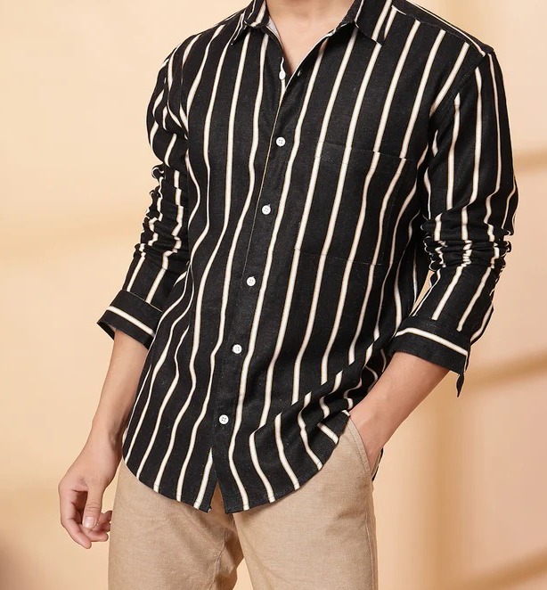 Classic Striped Linen Jet Black Shirt