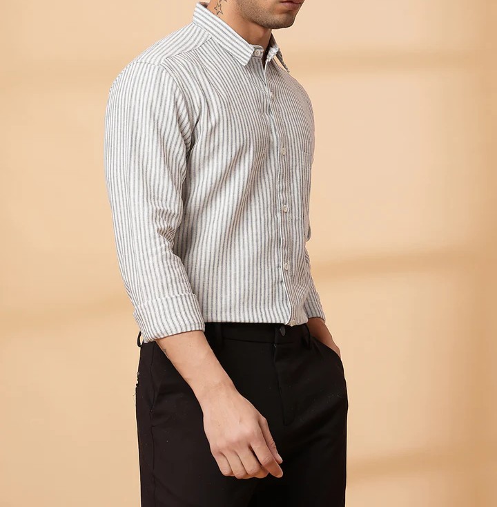 Classic Striped Linen white Shirt