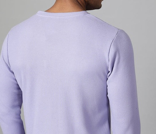 Classic Waffle Knit Round Neck Light Purple T-shirt