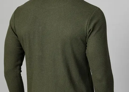 Classic Waffle Knit Round Neck Olive Green T-shirt