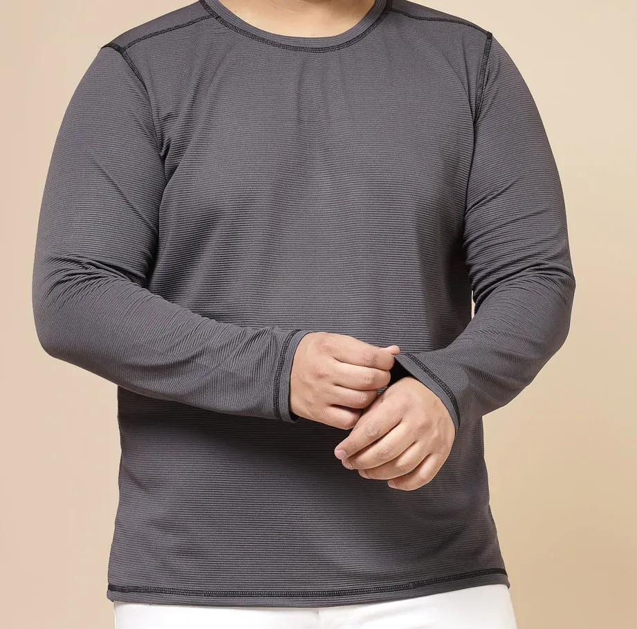 Contrast Stitch Corduroy Charcoal T-Shirt