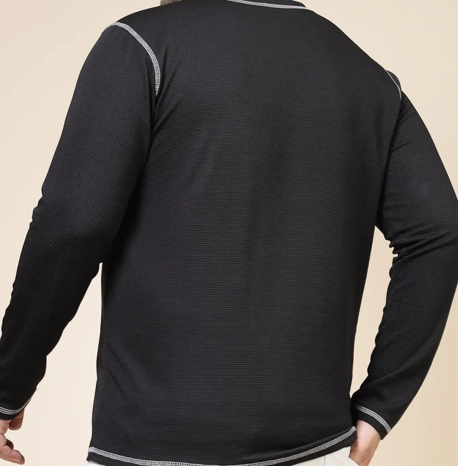 Contrast Stitch Corduroy Jet Black T-Shirt