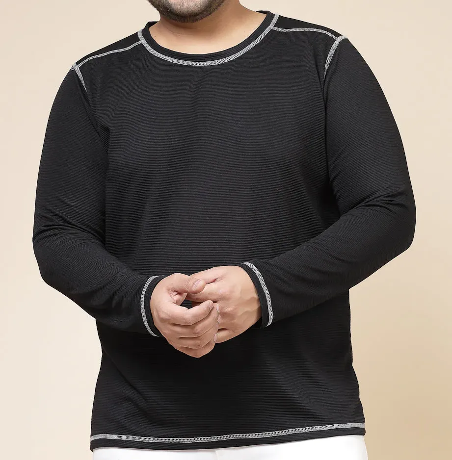 Contrast Stitch Corduroy Jet Black T-Shirt