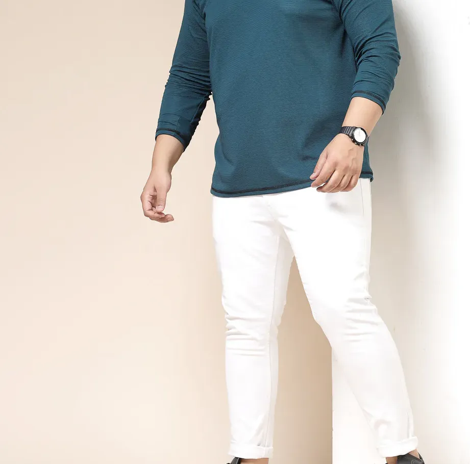 Contrast Stitch Corduroy Olive Green T-Shirt