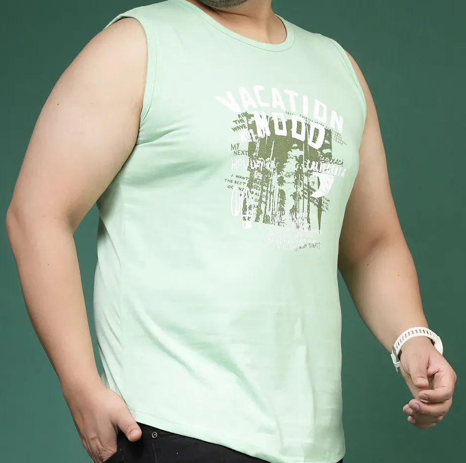 Cotton Canvas Typography Vest Olive Green T-Shirt