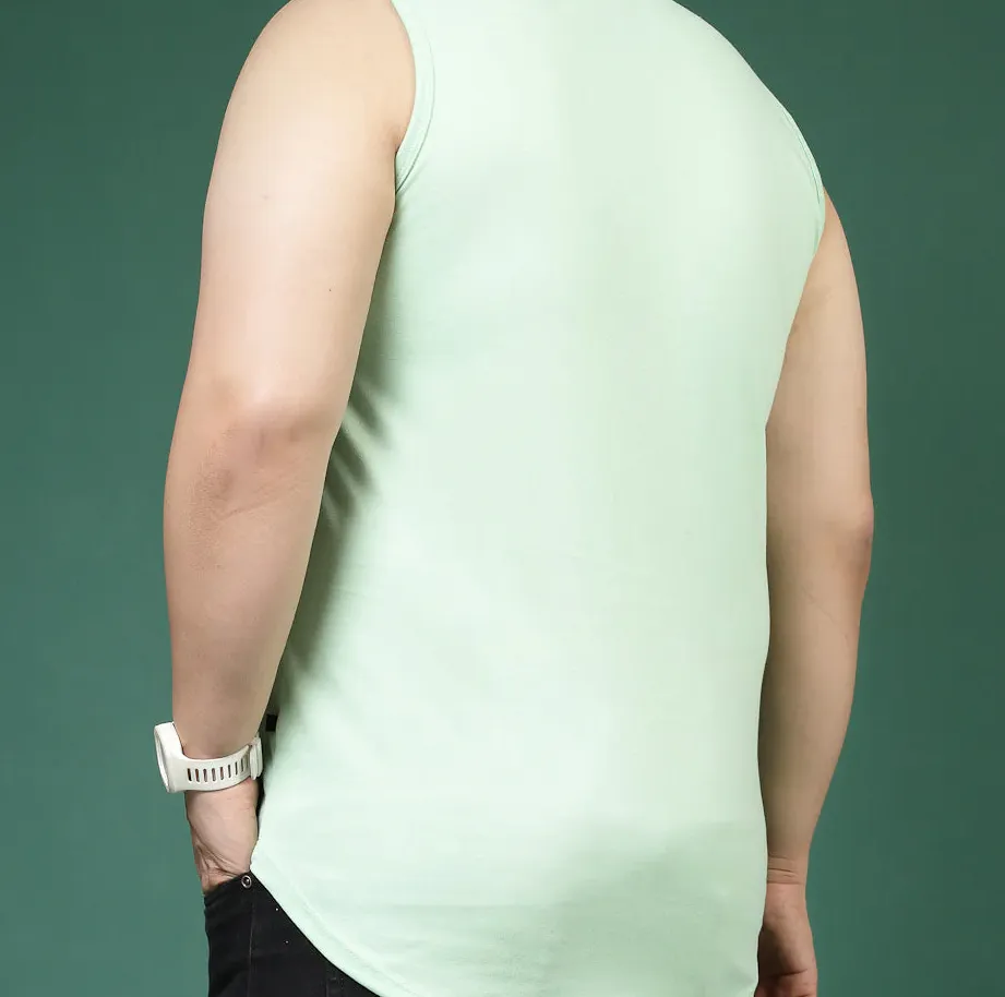 Cotton Canvas Typography Vest Olive Green T-Shirt
