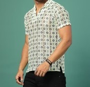 Cotton Crochet Botanical Polo Slim Fit Green Shirt