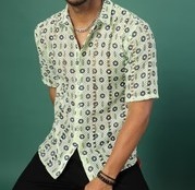 Cotton Crochet Botanical Polo Slim Fit Green Shirt