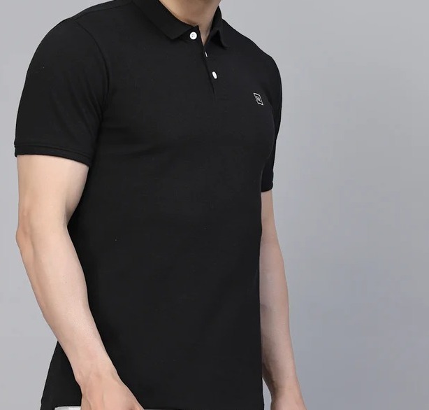 Cotton Solid Half Sleeves Polo Black T-Shirt
