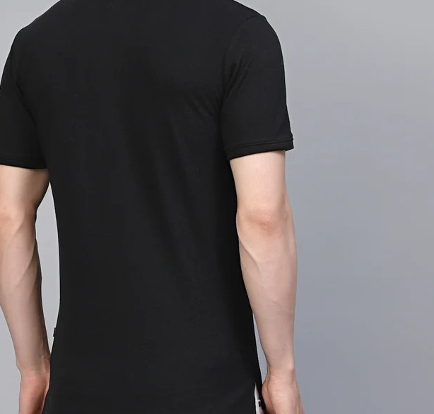 Cotton Solid Half Sleeves Polo Black T-Shirt