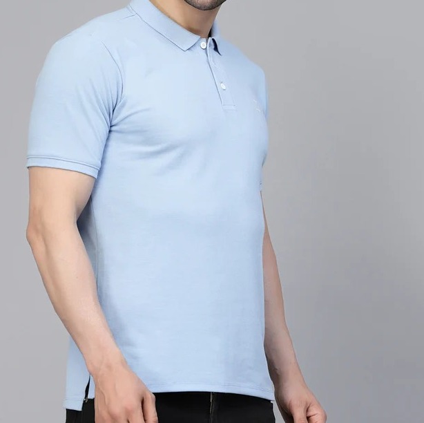 Cotton Solid Half Sleeves Polo Light Blue T-Shirt