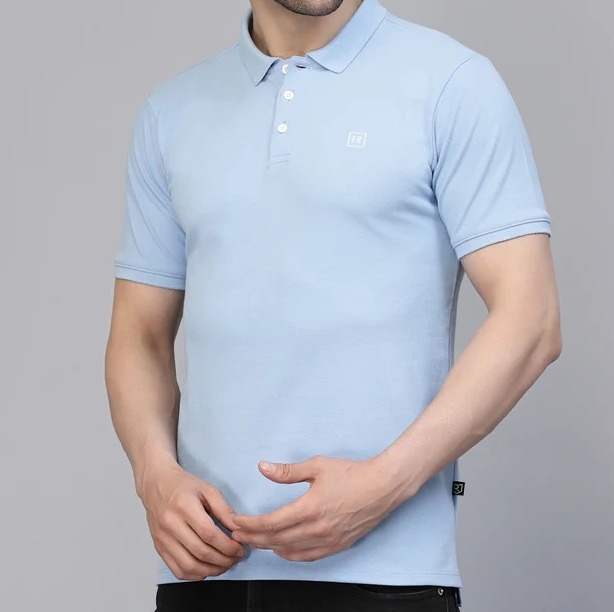 Cotton Solid Half Sleeves Polo Light Blue T-Shirt