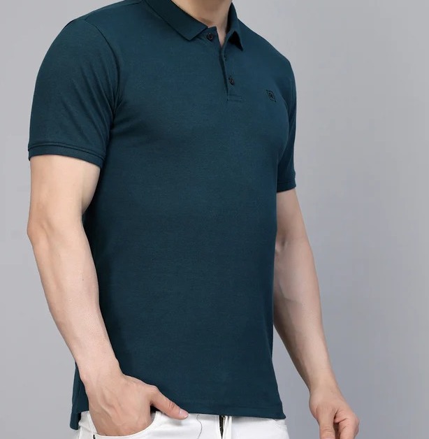 Cotton Solid Half Sleeves Polo Teal T-Shirt