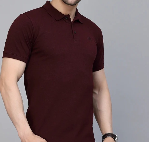 Cotton Solid Half Sleeves Polo Wine T-Shirt