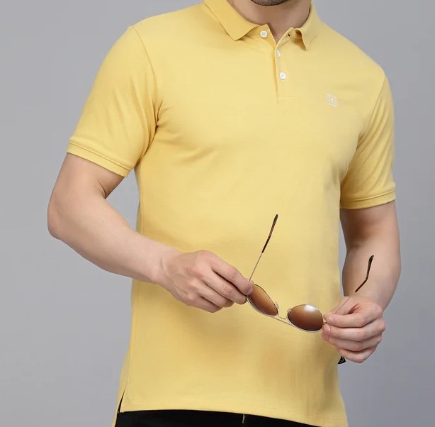 Cotton Solid Half Sleeves Polo Yellow T-Shirt