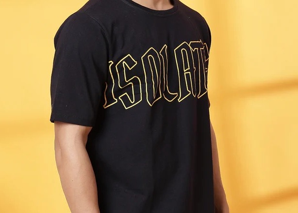 Cotton Terry Back Art Navy T-Shirt