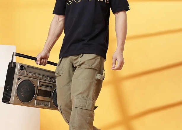 Cotton Terry Back Art Navy T-Shirt