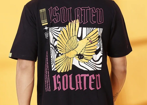 Cotton Terry Back Art Navy T-Shirt