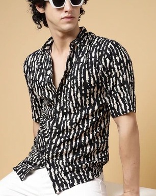Exotic Hawaiian Shirt With Drop Shoulders Black